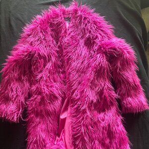 The Muppet Coat, Eloquii, Faux fur coat, hot pink fur, festival coat